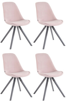 Set van 4 Stoelen Teulouso Rond frame - Fluweel roze,grijs, 