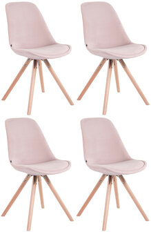 Set van 4 Stoelen Teulouso Rond frame - Fluweel roze,natura, 