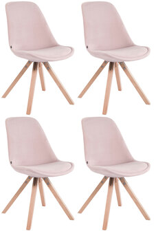 Set van 4 Stoelen Teulouso Vierkant frame - Fluweel roze,natura, 