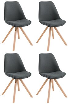 Set van 4 eetkamerstoelen Teulouso stof vierkant donkergrijs,natura, Grijs