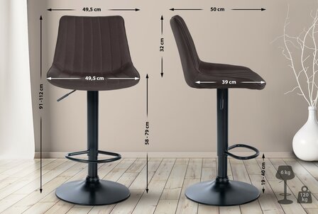 Barkruk Tino Stof Taupe,zwart