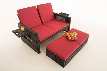 Wicker Loungebank Incini 5mm zwart,robijnrood, Zwart