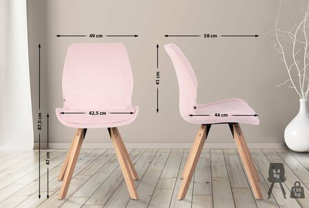 Set van 4 eetkamerstoelen Lanu roze,Fluweel, 