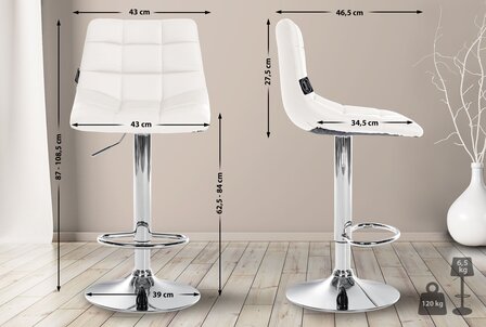 2-delige set barkrukken Jirra kunstleer chroom, Wit