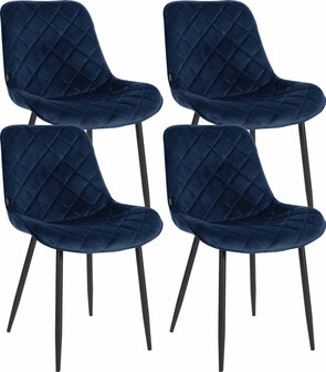 4-delige set stoelen Sprengs Velvet, Blauw