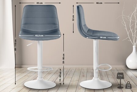 2-delige set barkrukken Lix kunstleer W, Grijs