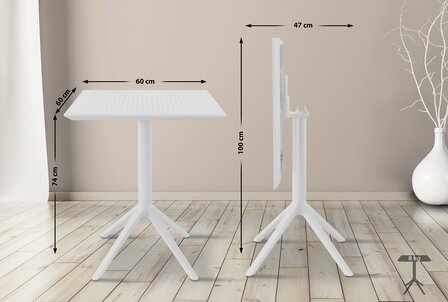 Inklapbare tafel Ska vierkant, Wit