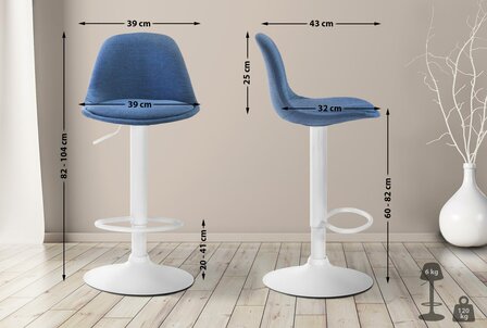 Barstoel Keil Stof wit, Blauw