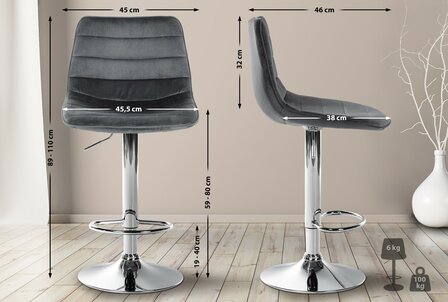 2-delige set barkrukken Lix fluweel chroom, Grijs