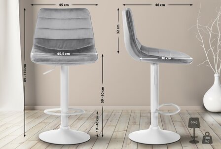 2-delige set barkrukken Lix fluweel wit, Grijs