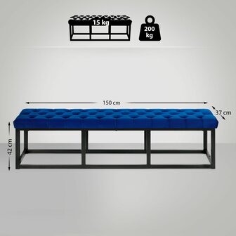 Bank Pilsin Fluweel Zwart 150 cm, Blauw