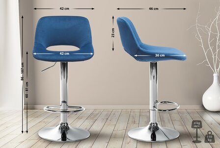 Barkruk Cemdan Fluweel chroom, Blauw