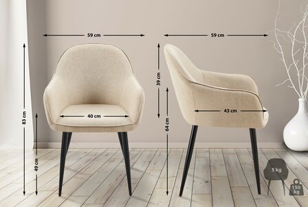 2-delige set eetkamerstoelen Beiso Stof, Taupe