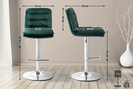 2-delige set barkrukken Dimir fluweel chroom, Groen