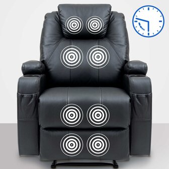 Fauteuil Gilini met massagefunctie echt leer, Zwart