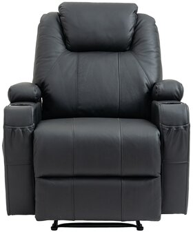 Fauteuil Hiplir met massagefunctie echt leer, Zwart