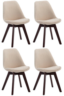 4-delige set bezoekersstoelen Birnii V2 Walnoot Stof, Creme