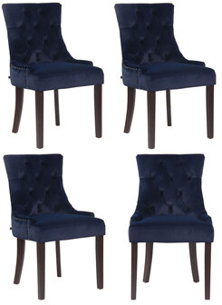 4-delige set eetkamerstoelen Eberdean fluweel antiek, Blauw