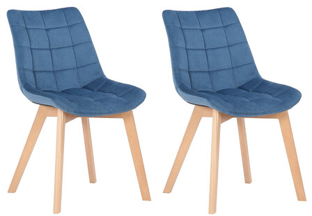 2-delige set eetkamerstoelen Pissaac fluweel, Blauw