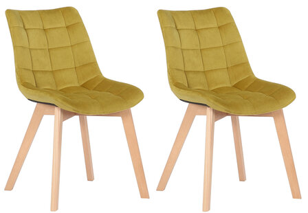 2-delige set eetkamerstoelen Pissaac fluweel, Geel