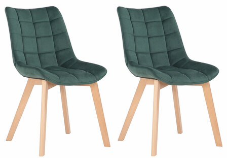 2-delige set eetkamerstoelen Pissaac fluweel, Groen