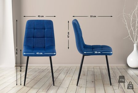 4-delige set eetkamerstoelen Entibas Stof, Blauw