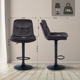 Barkruk Leural Fluweel zwart, Zwart