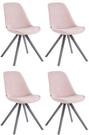 Set van 4 Stoelen Teulouso Rond frame - Fluweel roze,grijs, 