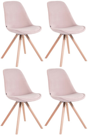 Set van 4 Stoelen Teulouso Rond frame - Fluweel roze,natura, 