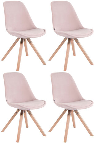 Set van 4 Stoelen Teulouso Vierkant frame - Fluweel roze,natura, 