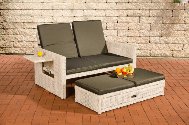 Wicker Loungebank Incini 5mm parelwit,antraciet, Wit