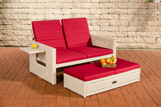 Wicker Loungebank Incini 5mm parelwit,robijnrood, Wit