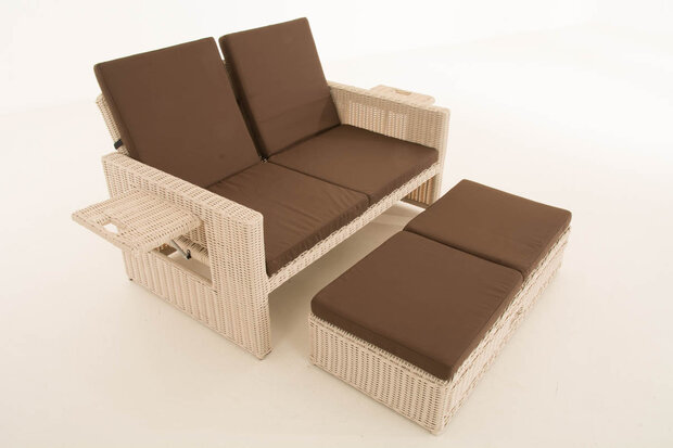 Wicker Loungebank Incini 5mm parelwit,aardsbruin, Wit