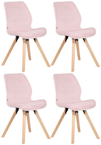 Set van 4 eetkamerstoelen Lanu roze,Fluweel, 