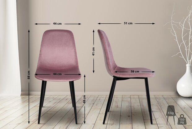 Set van 4 Nepiar eetkamerstoelen roze,Fluweel, 