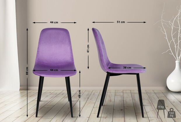 Set van 4 Nepiar eetkamerstoelen purper,Fluweel, Paars