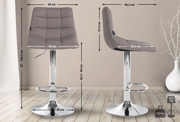 2-delige set barkruk Jirra Stof chroom, Grijs