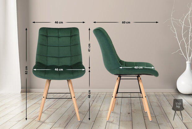 2-delige set stoelen Line fluweel, Groen