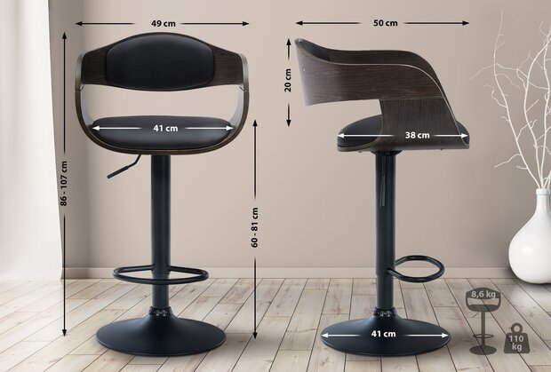 Barstoel Kongstin B Kunstleer, Grijs