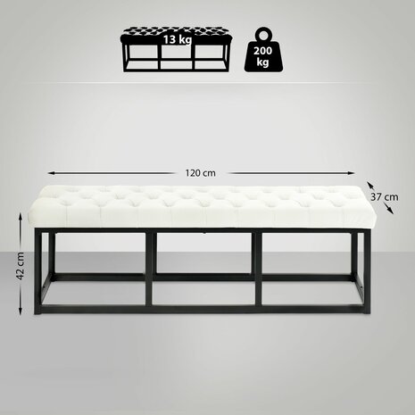 Zitbank Pilsin Fluweel Zwart 120 cm, Creme