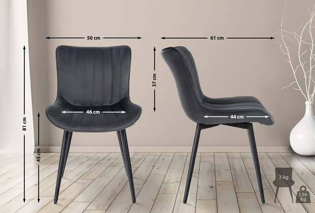 2-delige set stoelen Lorga Fluweel, Grijs