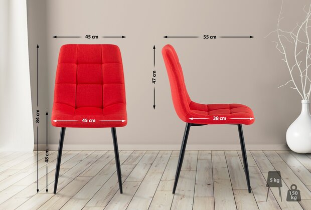 4-delige set eetkamerstoelen Entibas Stof, Rood