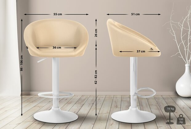 Barstoel Devia Kunstleer wit, Creme