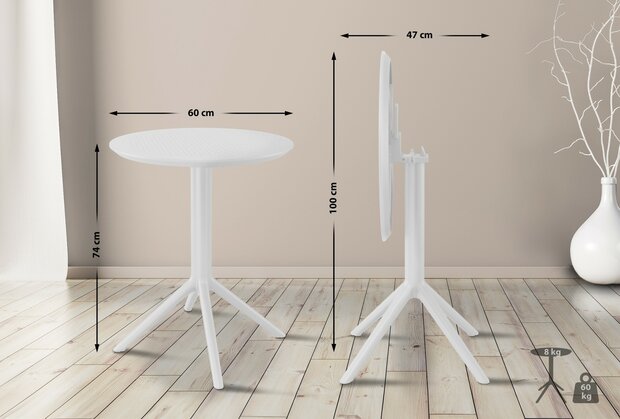 Inklapbare tafel Ska rond, Wit