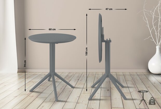 Inklapbare tafel Ska rond, Grijs