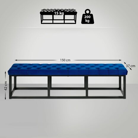 Bank Pilsin Fluweel Zwart 150 cm, Blauw