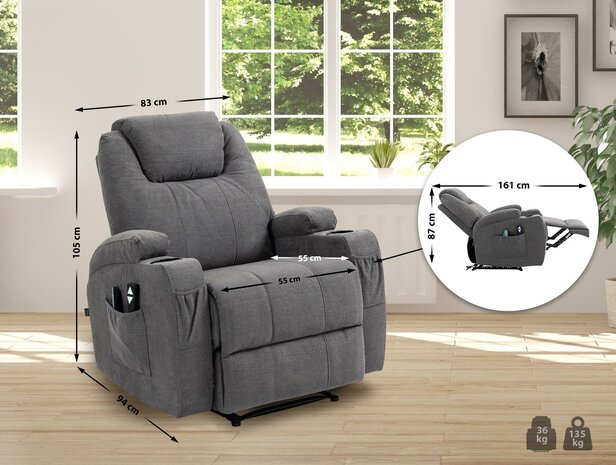 Fauteuil Hiplir met massagefunctie Stof, Grijs