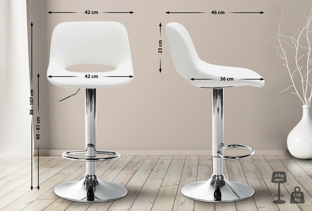 2-delige set barkrukken Cemdan kunstleer chroom, Wit