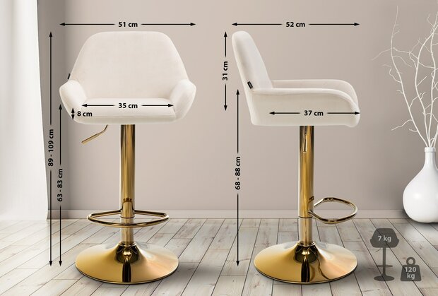 Barkruk Braga Goud Fluweel, Creme