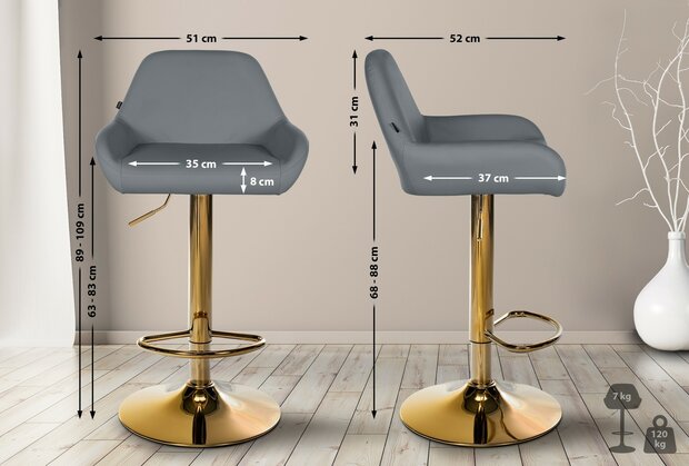 2-delige set barkrukken Braga Goud Kunstleer, Grijs